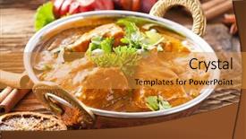  Presentation with curry - Presentation theme having indian food - fish curry in copper pot background and a gold colored foreground