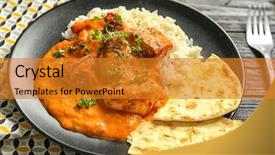  Presentation with indian food - Colorful slide deck enhanced with indian food - plate with delicious murgh makhani backdrop and a gold colored foreground