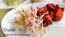  Presentation with spicy food - Beautiful theme featuring indian food - spicy tandoori chicken and cabbage backdrop and a coral colored foreground