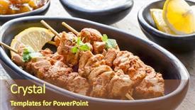  Presentation with yogurt - Beautiful presentation design featuring indian food - tandoori chicken skewers served backdrop and a tawny brown colored foreground