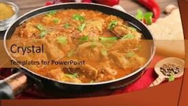  Presentation with curry - Slide set enhanced with indian food - tasty chicken curry in pan background and a gold colored foreground