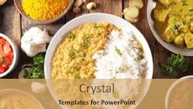  Presentation with indian food - Audience pleasing presentation theme consisting of indian-food-collection-top-view backdrop and a yellow colored foreground