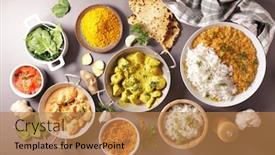  Presentation with indian food chicken curry - PPT theme with indian-food-meal-in-bowl background and a coral colored foreground