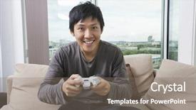  Presentation with video game - Slide set consisting of indian games - excited mid adult man playing background and a gray colored foreground