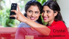  Presentation with cafe - Presentation design having indian girls in cafe taking background and a crimson colored foreground