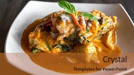  Presentation with grouper - Amazing presentation design having indian hotel food - fried grouper fish with red backdrop and a gold colored foreground