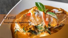  Presentation with grouper - Colorful PPT theme enhanced with indian hotel food - fried grouper fish with red backdrop and a gold colored foreground