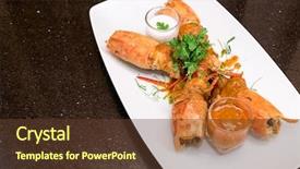  Presentation with prawn - PPT theme enhanced with indian hotel food - fried tiger river prawn background and a tawny brown colored foreground