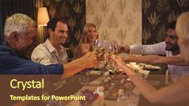  Presentation with restaurant toasting - Amazing PPT theme having indian hotel food - happy friends toasting champagne glasses backdrop and a  colored foreground