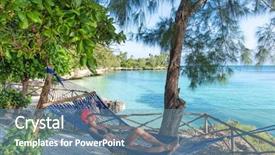  Presentation with zanzibar - Colorful presentation design enhanced with indian islands - one caucasian woman enjoying vacations backdrop and a teal colored foreground