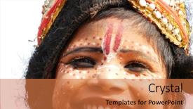  Presentation with krishna - Beautiful PPT theme featuring indian kid dressing like god backdrop and a coral colored foreground
