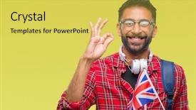  Presentation with united kingdom - Colorful PPT layouts enhanced with indian kingdoms - adult hispanic student man holding backdrop and a  colored foreground