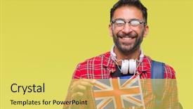  Presentation with student attitude - Colorful slides enhanced with indian kingdoms - adult hispanic student man holding backdrop and a  colored foreground