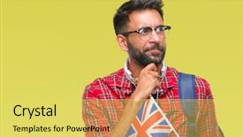  Presentation with united kingdom - Colorful theme enhanced with indian kingdoms - adult hispanic student man holding backdrop and a  colored foreground
