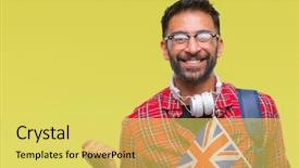  Presentation with united kingdom constitutional law - Theme consisting of indian kingdoms - adult hispanic student man holding background and a  colored foreground