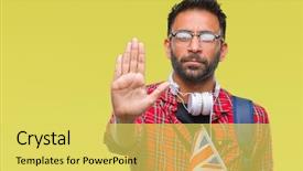  Presentation with united kingdom constitutional law - Beautiful PPT theme featuring indian kingdoms - adult hispanic student man holding backdrop and a  colored foreground