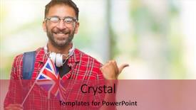  Presentation with united kingdom constitutional law - Beautiful slide deck featuring indian kingdoms - adult hispanic student man holding backdrop and a red colored foreground