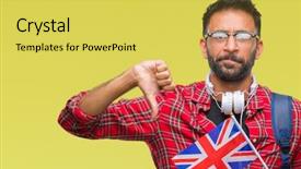  Presentation with united kingdom constitutional law - Colorful slide set enhanced with indian kingdoms - adult hispanic student man holding backdrop and a  colored foreground