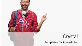  Presentation with united kingdom constitutional law - Cool new PPT theme with indian kingdoms - adult hispanic student man holding backdrop and a  colored foreground