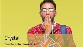  Presentation with united kingdom - Amazing slides having indian kingdoms - adult hispanic student man holding backdrop and a  colored foreground