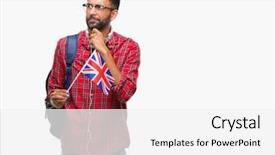  Presentation with united kingdom constitutional law - Slide set enhanced with indian kingdoms - adult hispanic student man holding background and a  colored foreground