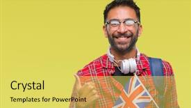  Presentation with united kingdom constitutional law - Slides with indian kingdoms - adult hispanic student man holding background and a  colored foreground