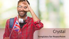  Presentation with united kingdom constitutional law - Beautiful presentation design featuring indian kingdoms - adult hispanic student man holding backdrop and a  colored foreground