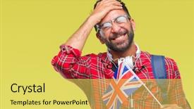  Presentation with united kingdom - Amazing theme having indian kingdoms - adult hispanic student man holding backdrop and a yellow colored foreground