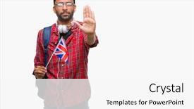  Presentation with united kingdom constitutional law - Beautiful PPT theme featuring indian kingdoms - adult hispanic student man holding backdrop and a white colored foreground