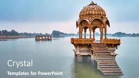  Presentation with india - Audience pleasing theme consisting of indian-landmark-gadi-sagar-artificial backdrop and a gray colored foreground