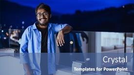  Presentation with blue night - Slide deck consisting of indian-man-with-glasses background and a ocean colored foreground