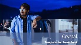  Presentation with blue night - Presentation having indian-man-with-glasses background and a ocean colored foreground