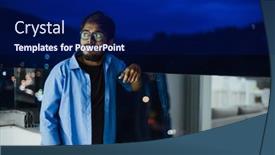  Presentation with blue night - Presentation theme featuring indian-man-with-glasses background and a navy blue colored foreground