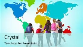  Presentation with school kids - Audience pleasing presentation theme consisting of indian map - school kids running in school backdrop and a cool aqua colored foreground