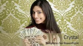  Presentation with vintage antique retro terrestrial globe - Audience pleasing presentation theme consisting of indian money - retro purse dollar woman smiling backdrop and a mint green colored foreground