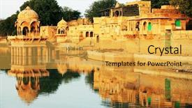  Presentation with india - Colorful PPT theme enhanced with indian monuments - gadisagar lake jaisalmer india backdrop and a yellow colored foreground