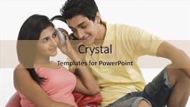  Presentation with listening - PPT theme enhanced with indian music free - couple listening to headphones background and a  colored foreground