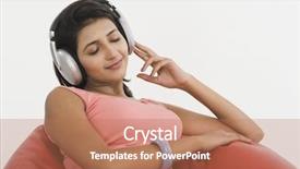  Presentation with assistive listening device - Audience pleasing PPT theme consisting of indian music free - woman listening to headphones backdrop and a  colored foreground
