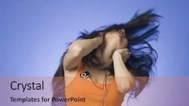  Presentation with listening woman - Audience pleasing presentation theme consisting of indian music free - young woman listening an mp3 backdrop and a  colored foreground