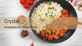  Presentation with frying - Beautiful presentation theme featuring indian nationalism - frying pan with tasty chicken backdrop and a coral colored foreground