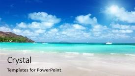  Presentation with island - Presentation with indian ocean - beach at praslin island seychelles background and a light gray colored foreground
