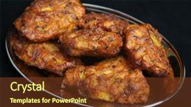  Presentation with indian ancient food - Presentation design with indian onion bhajis on tray background and a  colored foreground