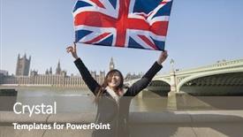  Presentation with indian parliament - Presentation theme consisting of indian parliament house - happy woman holding british flag background and a gray colored foreground