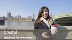 Presentation with indian parliament - Cool new PPT theme with indian parliament house - portrait of happy young woman backdrop and a gray colored foreground