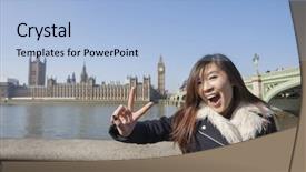  Presentation with indian parliament - Colorful presentation theme enhanced with indian parliament house - portrait of young woman gesturing backdrop and a light blue colored foreground