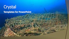  Presentation with fishing net - PPT theme enhanced with overfishing - ghost net discarded fishing net background and a gray colored foreground