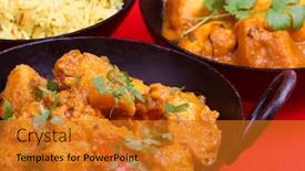  Presentation with curry - Beautiful presentation theme featuring indian potato curry in a balti serving dish backdrop and a gold colored foreground