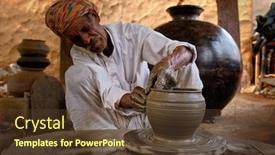  Presentation with ceramic ware - Slide set featuring indian-potter-at-work-throwing background and a tawny brown colored foreground