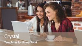  Presentation with friends eating and drinking wine - PPT theme having indian restaurant - happy women friends drinking coffee background and a coral colored foreground