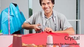  Presentation with threads fabric - Amazing presentation theme having indian rulers - portrait of young clothing dressmaker backdrop and a coral colored foreground